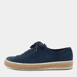 Prada Blue Suede Lace Up Sneakers Size 41.5 