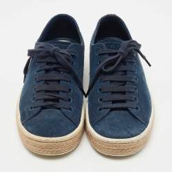 Prada Blue Suede Lace Up Sneakers Size 41.5 
