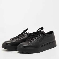 Pre Owned Prada Black Leather Low Top Sneakers Size 42.5