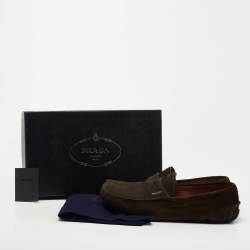 Pre Owned Prada Brown Suede Slip On Loafers Size 44