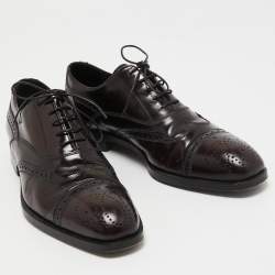 Prada Burgundy Brogue Leather Lace Up Oxfords Size 39.5