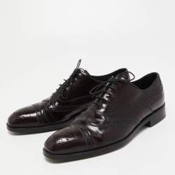 Prada Burgundy Brogue Leather Lace Up Oxfords Size 39.5