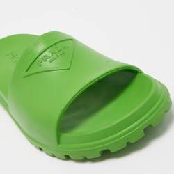 Prada Green Rubber Logo Printed Flat Slides Size 41