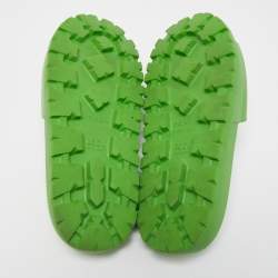 Prada Green Rubber Logo Printed Flat Slides Size 41