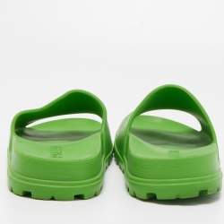 Prada Green Rubber Logo Printed Flat Slides Size 41