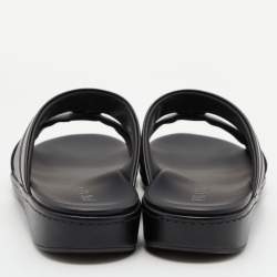 Prada Black Saffiano Leather Buckle Slide Flat Sandals Size 45.5