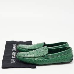 Prada Green Ostrich Leather Slip on Loafers Size 41