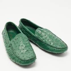Prada Green Ostrich Leather Slip on Loafers Size 41
