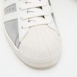 Pre Owned Prada x Adidas White/Silver Leather Superstar Low Top Sneakers Size 39 1/3