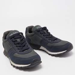 Prada Blue/Grey Canvas  Low Top Sneakers Size 41