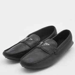 Pre Owned Prada Black Leather Logo Slip On Loafers Size 42