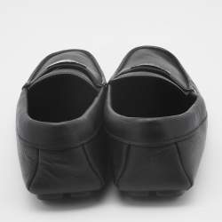 Pre Owned Prada Black Leather Logo Slip On Loafers Size 42