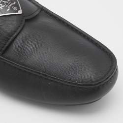 Pre Owned Prada Black Leather Logo Slip On Loafers Size 42