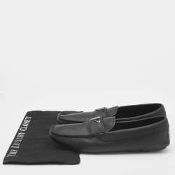 Pre Owned Prada Black Leather Logo Slip On Loafers Size 42