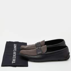 Prada Black/Brown Saffiano Leather Driving Slip On Loafers Size 45