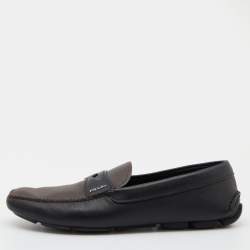 Prada Black/Brown Saffiano Leather Driving Slip On Loafers Size 45
