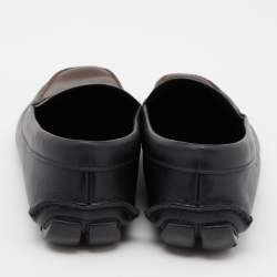Prada Black/Brown Saffiano Leather Driving Slip On Loafers Size 45
