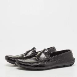Prada Black Patent Leather Logo Slip On Loafers Size 41.5