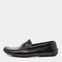 Prada Black Patent Leather Logo Slip On Loafers Size 41.5