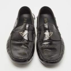 Prada Black Patent Leather Logo Slip On Loafers Size 41.5