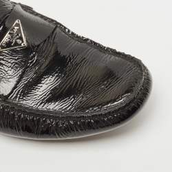 Prada Black Patent Leather Logo Slip On Loafers Size 41.5