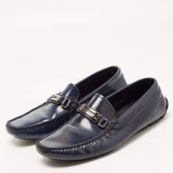 Prada Navy Blue Leather Slip On Loafers Sie 41.5 