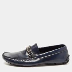 Prada Navy Blue Leather Slip On Loafers Sie 41.5 
