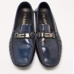 Prada Navy Blue Leather Slip On Loafers Sie 41.5 