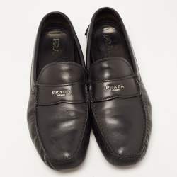 Prada Black Leather Slip On Loafers Size 43.5 