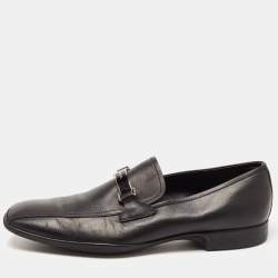 Prada Black Leather Slip On Loafers Size 44