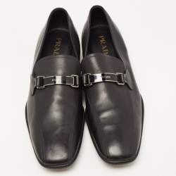 Prada Black Leather Slip On Loafers Size 44