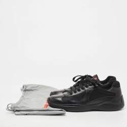 Prada Sports Black Leather and Mesh Low Top Sneakers Size 42
