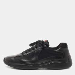 Prada Sports Black Leather and Mesh Low Top Sneakers Size 42