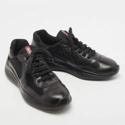 Prada Sports Black Leather and Mesh Low Top Sneakers Size 42