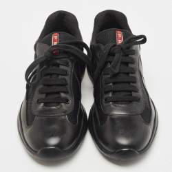Prada Sports Black Leather and Mesh Low Top Sneakers Size 42