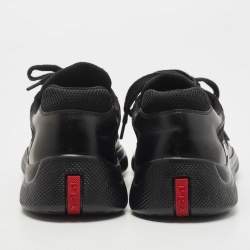 Prada Sports Black Leather and Mesh Low Top Sneakers Size 42