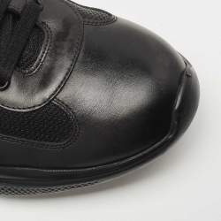 Prada Sports Black Leather and Mesh Low Top Sneakers Size 42