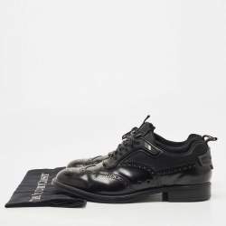 Prada Black Brogue Leather and Mesh Lace Up Oxfords Size 41.5