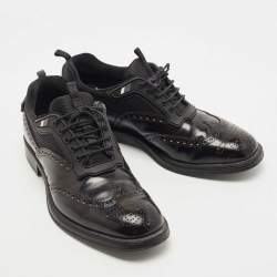 Prada Black Brogue Leather and Mesh Lace Up Oxfords Size 41.5