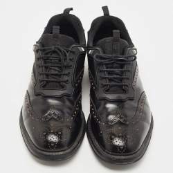 Prada Black Brogue Leather and Mesh Lace Up Oxfords Size 41.5