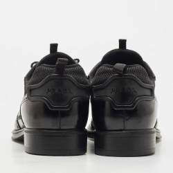 Prada Black Brogue Leather and Mesh Lace Up Oxfords Size 41.5