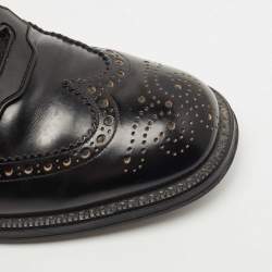 Prada Black Brogue Leather and Mesh Lace Up Oxfords Size 41.5
