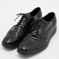 Prada Black Brogue Leather Lace Up Derby Size 42.5