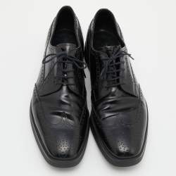 Prada Black Brogue Leather Lace Up Derby Size 42.5