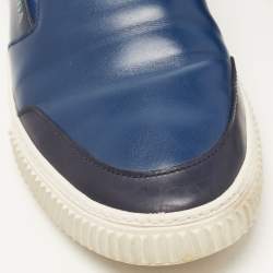 Pre Owned Prada Blue Leather Slip On Sneakers Size 44.5