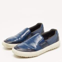 Pre Owned Prada Blue Leather Slip On Sneakers Size 44.5