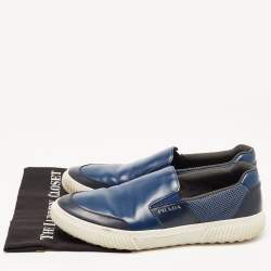 Pre Owned Prada Blue Leather Slip On Sneakers Size 44.5