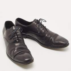 Prada Dark Blue Leather Cap Toe Lace Up Oxford Size 43