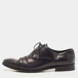 Prada Dark Blue Leather Cap Toe Lace Up Oxford Size 43