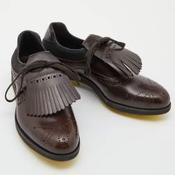 Prada Brown/Black Brogue Leather and Mesh Lace Up Derby Size 43